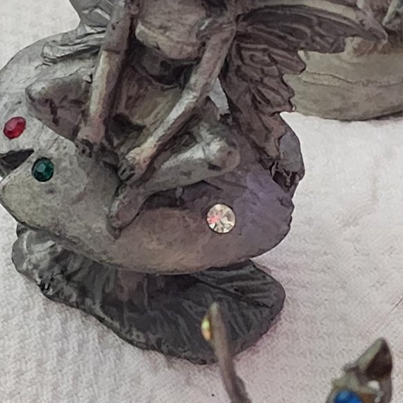 Set of 8 Pewter Fairies, unicorn, rose, jewels, flower